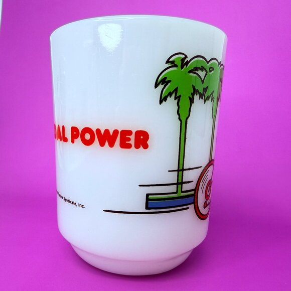 Vintage 1958 Snoopy Peanuts PEDAL POWER Mug Fire-King Anchor Hocking Milk Glass - Picture 5 of 9